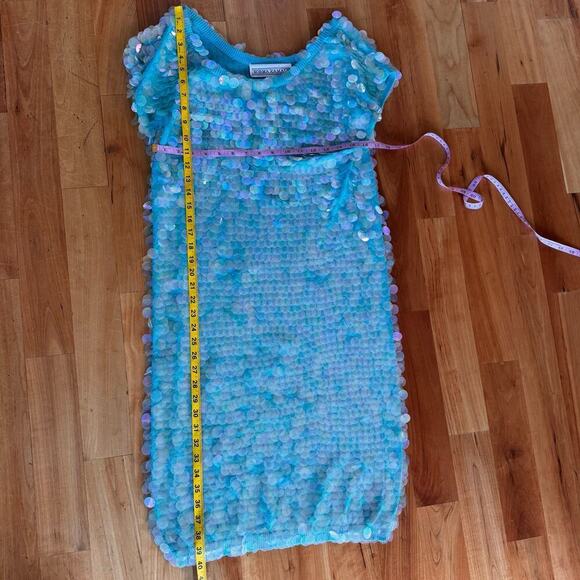 Vintage Norma Kamali dress sequined sequin teal Turquoise mermaid sz L paillete - Picture 13 of 17